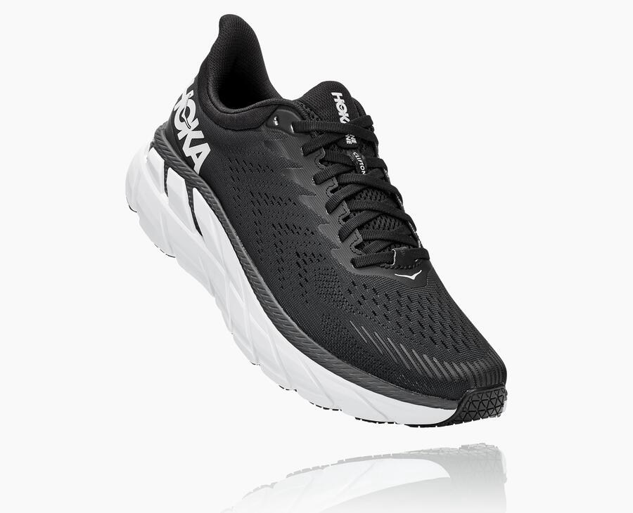 Running Shoes Mens - Hoka One One Clifton 7 - Black/White - HXIEJVT-59